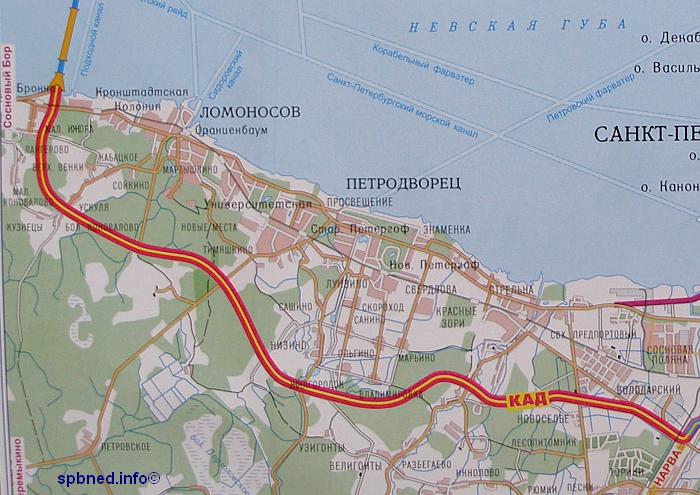 Схема проектируемой Юго-Западной части КАД вокруг Санкт-Петербурга (68kb)