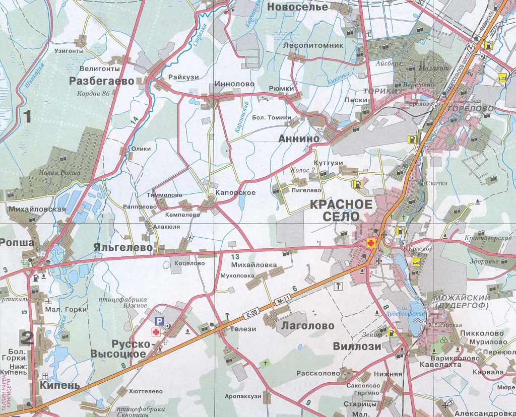 Карта окрестностей Юго-Запада СПб и Красного Села