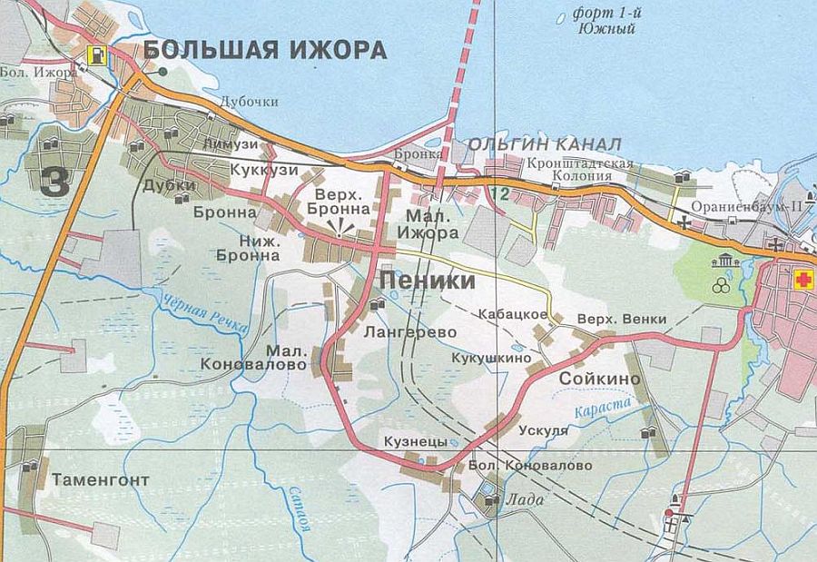 Карта окрестностей г. Ломоносова и Большой Ижоры 